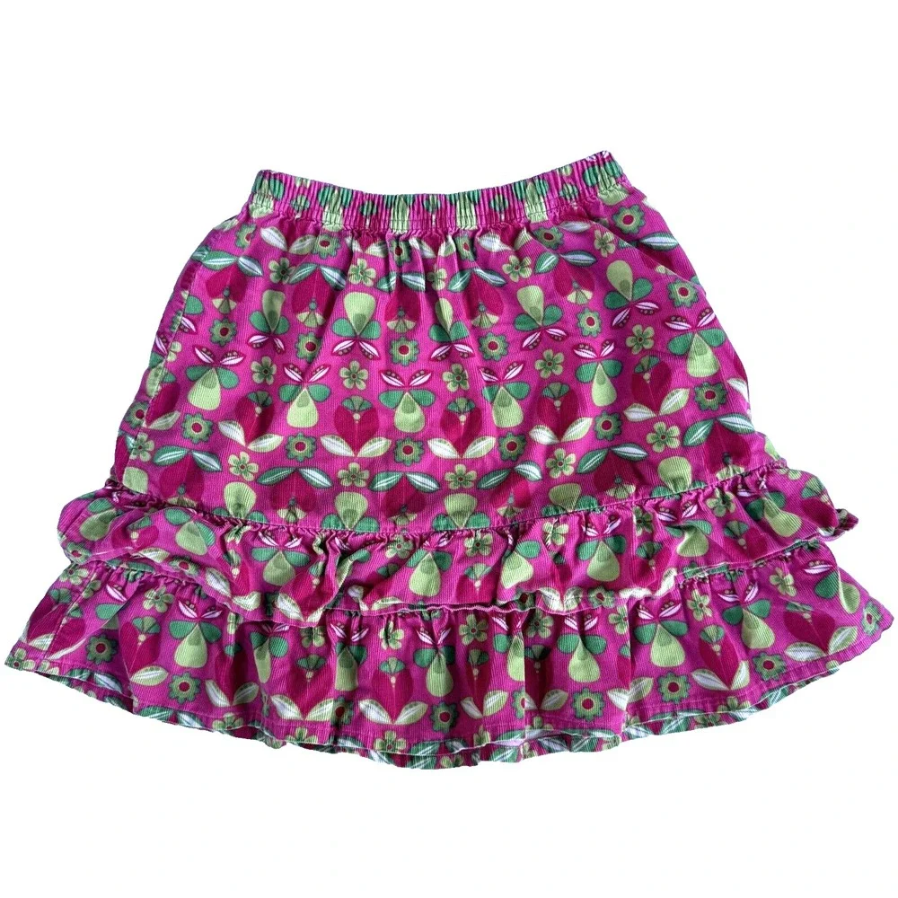 Hanna Andersson Corduroy Ruffle Skirt Girls Size 130 Pink Floral Pear‎ Print